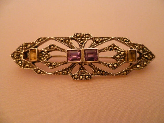 marcasite brooch, amethyst and citrine brooch, st… - image 3