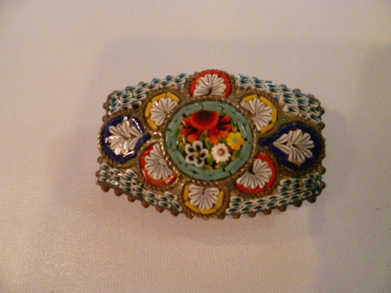 vintage italy micro mosaic tile and silver brooch, tile pin
