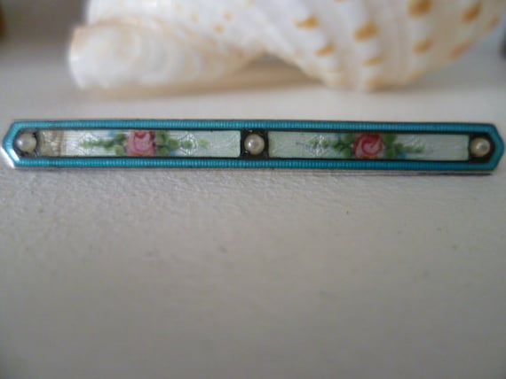 blue floral enamel pin, sterling pin, pearl pin
