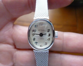 silver benrus watch, cocktail watch, swiss watch