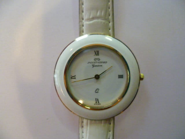 ladies jaquet girard geneve watch, enamel watch, swiss quartz watch