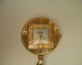 bulova pendant watch, gold tone bulova watch