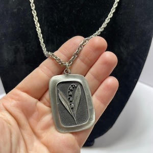 Vintage Sweden Lily of the Valley Pewter Pendant Necklace
