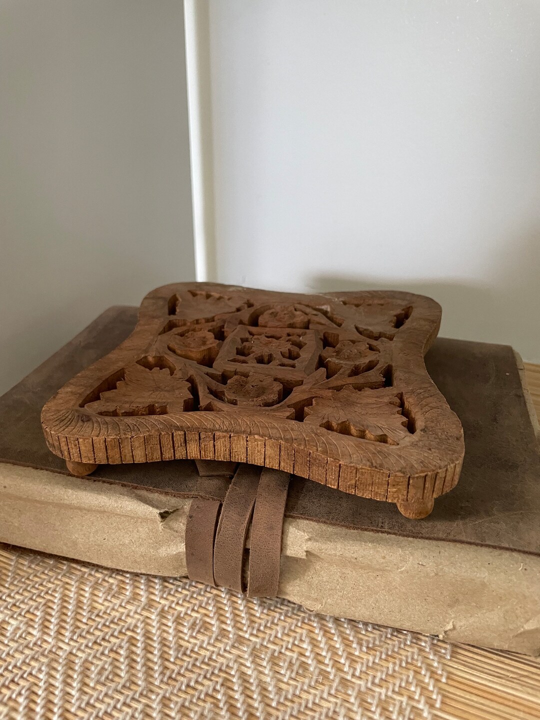Vintage Hand Carved Trivet From India Square Etsy
