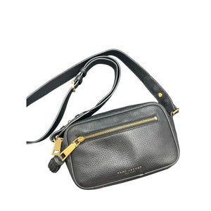 Black Marc Jacobs Zoom Leather Crossbody Purse Bag Gold Accents