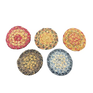 Vintage Jute Braided Coasters Multicolored Boho Primitive