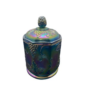 Vintage Indiana Iridescent Carnival Harvest Grapes Glass Candy Disney Canister