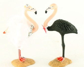 Custom Flamingo Bride & Groom Wedding Cake Toppers