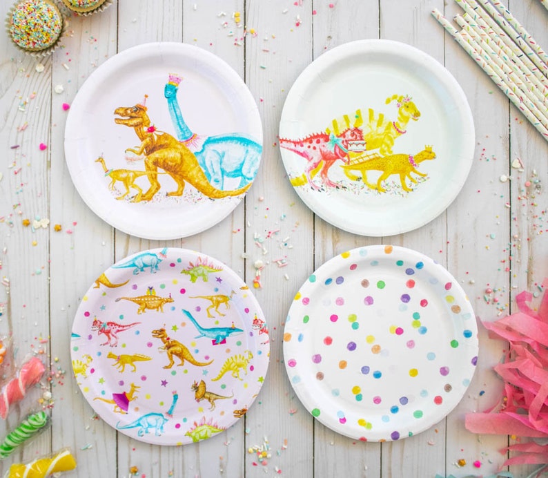 Girls Dinosaur Party Plates 7 Wide Set of 8 Etsy