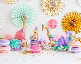 Custom Gold Party Dinosaur Set of 4 - painted birthday decoration, cake topper, room decor