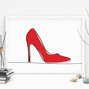 Printable One Line Drawing Red High Heels - PNG and AI files included - Free Commercial Use - Original Minimalist Art - Minimal Fine Decor