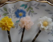 Blanc jaune et pêche fleur épingles à cheveux - fabriqués au Canada