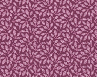 Inspired Heart - Stems N Leaves -  Plum Red  -  Fabric - 100% Quilting Cotton Fabric [[by the half yard]]