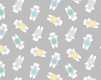 Adorable Alphabet Collection - Bears Grey - Baby/Kids Fabric - 100% Quilting Cotton Fabric [[by the half yard]]