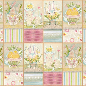 EASTER ANIMALS Square PANEL Fabric - easter/Childrens/rabbit/bunny/lamb/chicken [[by the panel]]