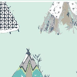 TEEPEES- fondo verde claro, tela 100% algodón // Algodón acolchado; [[por medio patio]]