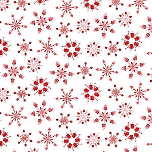 Holiday Happy Place - Rote Schneeflocken auf weißem Hintergrund - 100% Quilting Baumwollstoff [[um den halben Meter]]