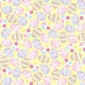 Colored Eggs Yellow Easter Fabric - 100% Quilting Cotton Fabric [[by the half yard]]
