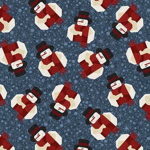 Wooly Snowman Blue Winter/Christmas Fabric - 100% Quilting Cotton Fabric [[by the half yard]]