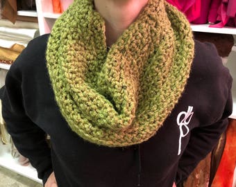 Handmade Alpaca Yarn Fern Green cowl neck crocheted scarf