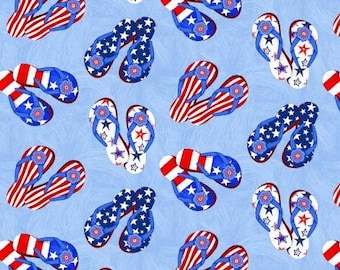 Patriotic Flip Flops  on Blue background - Quilting Cotton [[by the half yard]]