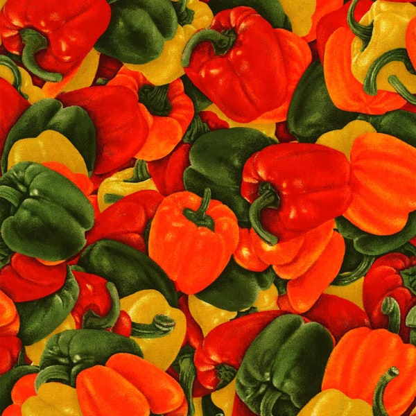 Colorful Bell Peppers Fabric Digitally Printed 100% Cotton Quilting Fabric [[by the half yard]]