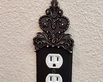 Beautiful outlet cover scroll design old world decor hand embellished and painted with rhinestones unique gift DIY handmade