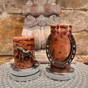 Horse shoe candle pin, western decor, embellished, candle accessory, unique gift, handmade, reusable, country western, home decor