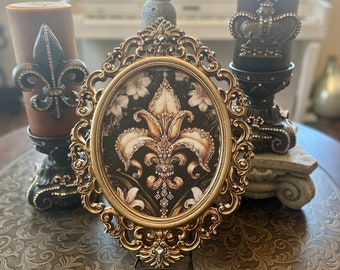 Fleur De Lis framed art baroque swirl embellished frame