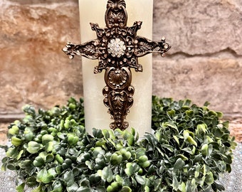 Cross candle pin reusable handmade diy unique gift embellished candle accessory