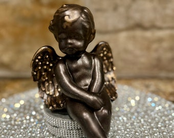 Decorative Angel tabletop decor, embellished rhinestone wings, sitting angel