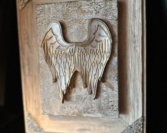 Handmade one of a kind two-tone silver and gold clay Angel wings picture frame 5x7. Unique gift home decor tabletop decor Angel wings decor