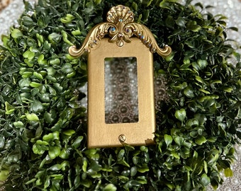 Beautiful light switch cover scroll design old world decor hand embellished and painted with rhinestones unique gift DIY handmade