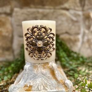 Candle pin, flower, scroll, embellished, candle accessory, unique gift, handmade, DIY, home decor
