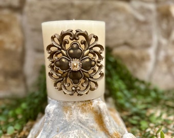 Candle pin flower scroll embellished, candle accessory, unique gift, handmade, DIY