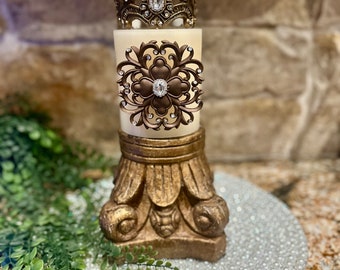 Candle pin flower scroll embellished, candle accessory, unique gift, handmade, DIY