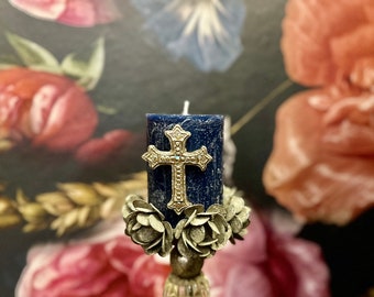 Gold/silver cross candle pin reusable handmade diy unique gift embellished Swarovski crystals