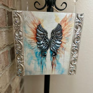 Angel wings wall art, angel wings picture, tabletop decor, angel decor, angel wings decor, handmade, DIY, unique gift