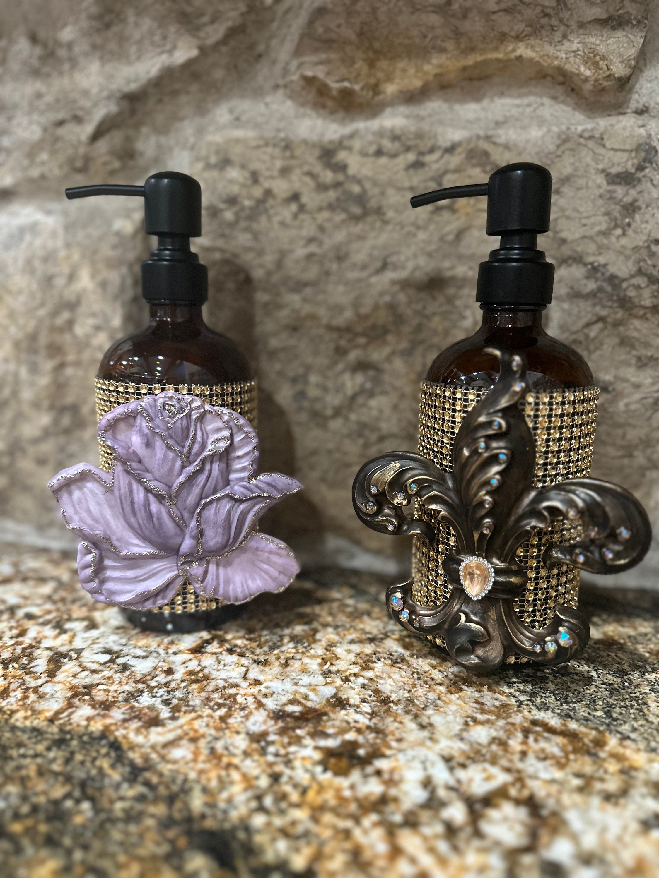 Fleur De Lis Dispenser Glass Soap/lotion Dispenser Embellished Etsy