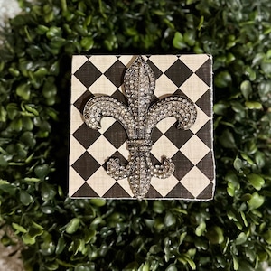 wall art, tile wall art, wall hanging, fleur de lis, fleur de lis wall art, handmade, unique gift, home decor