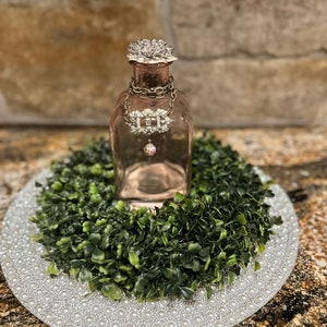 Vintage bottle, tabletop decor, handmade, DIY unique gift, vanity bottle, decorated bottle, shabby chic, farmhouse rustic