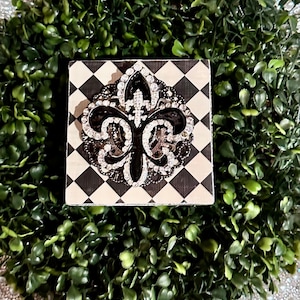 wall art, tile wall art, wall hanging, fleur de lis, fleur de lis wall art, handmade, unique gift, home decor