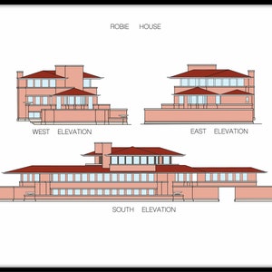 Frank Lloyd Wright's Robie House Elevation Digital Print Downloadable ...