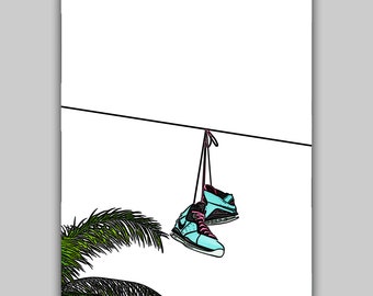 South Beach Sneakers Hanging Over Power Lines Digital Print, Sneaker Digital Print, Sneakerhead print, Sneaker Art