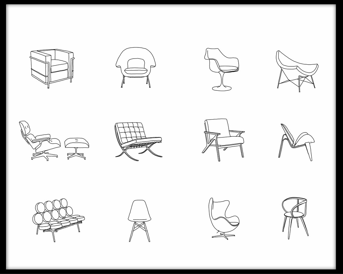Iconic Mid Century Modern Chairs Digital Print Mid Century Etsy