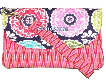 Wristlet Monogrammed Wallet Cell Phone Holder