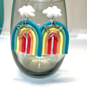 Rainbow Cloud Star Dangle Earrings