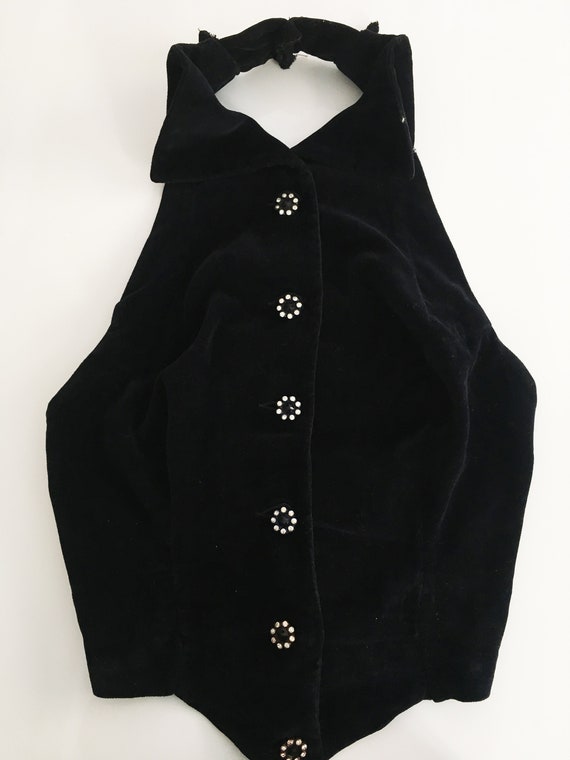 VLV 1950s black velvet rhinestones halter top