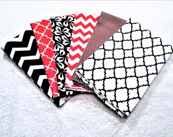 Ga Bulldogs Farben, UGA Schulfarben, Rot, Weiß, Schwarz, Quilting Bundle, Maskenstoff, Punkte, Geometrisch, Half Yard Bundle, Bastelzubehör