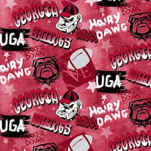 Ga Bulldogs Fabric, UGA Fabric, Quilting Fabric, Sports Fabric, Graffiti Fabric, Craft Supplies, Sewing Material, Yard/Half Yard/Quarterr